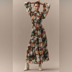 Anthropologie The Somerset Maxi Dress: Long-Sleeve Mock-Neck Chiffon Edition